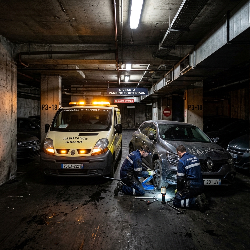 Crevaison en Parking Souterrain